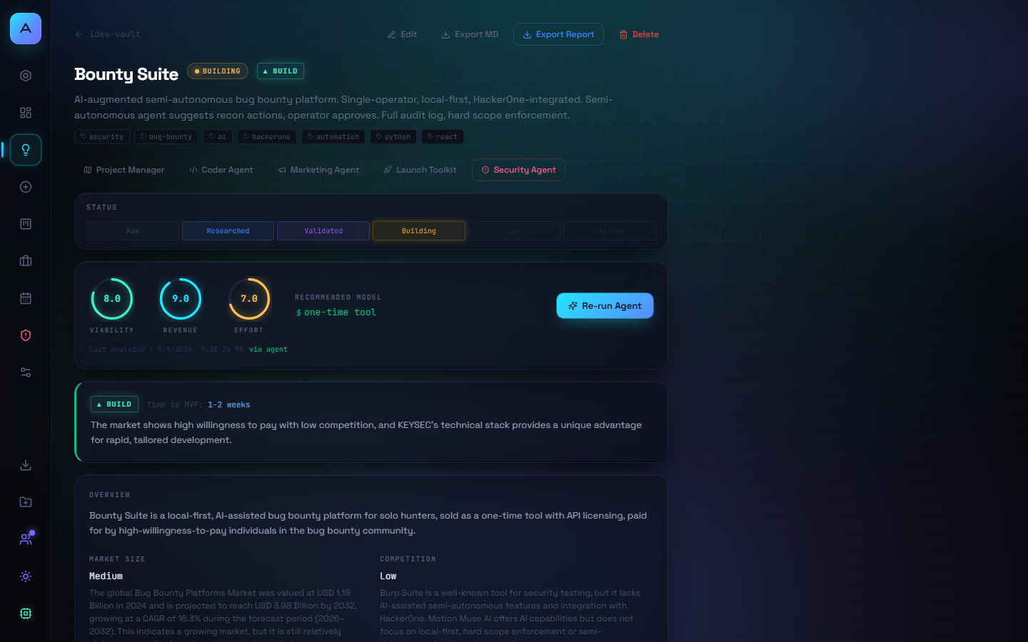 AppStudio 7-step AI Analysis — market, competition, revenue, security