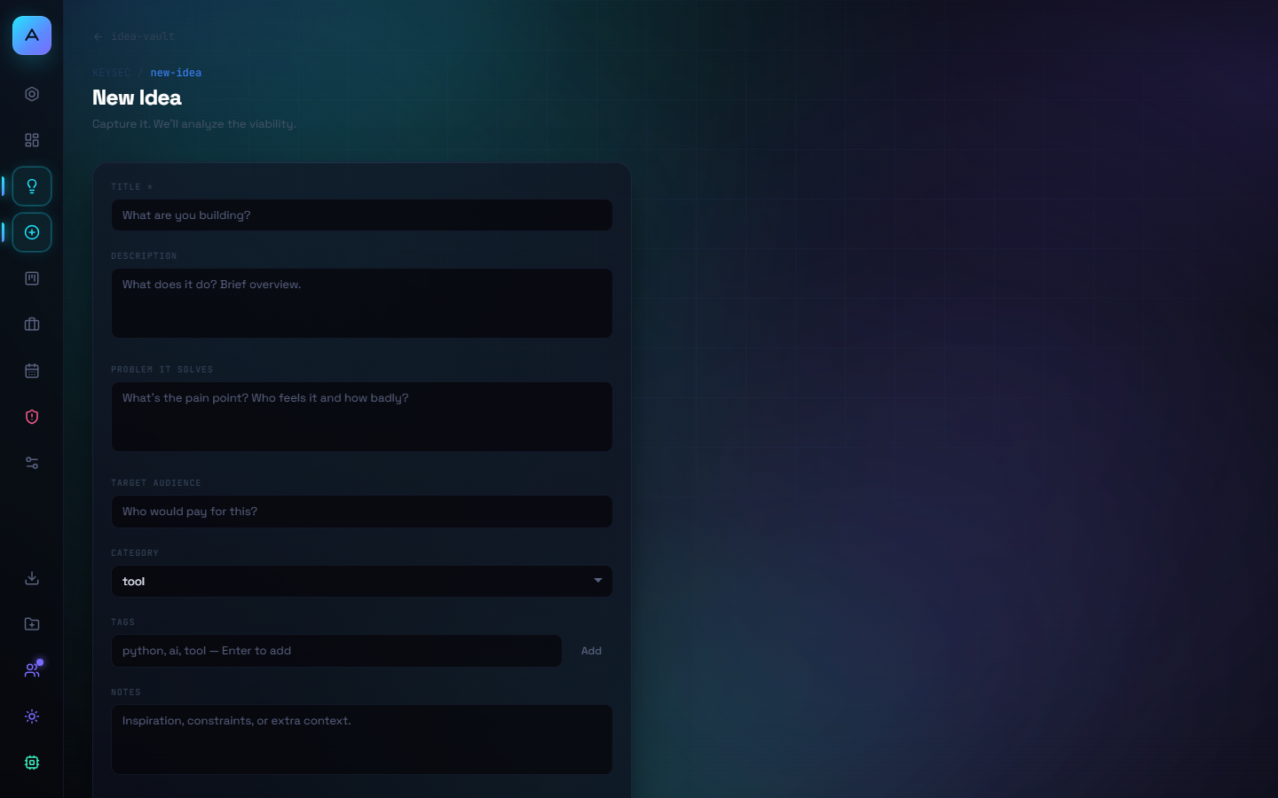 AppStudio New Idea form — capture idea with context